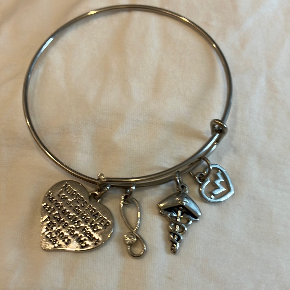Silver Nurse Charm Bangle Bracelet